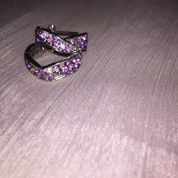 Purple Crystal and Silver Earrings - Picture 3 of 5